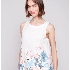 Charlie B Floral Sleeveless Tank Top with Blue and Pink Accents